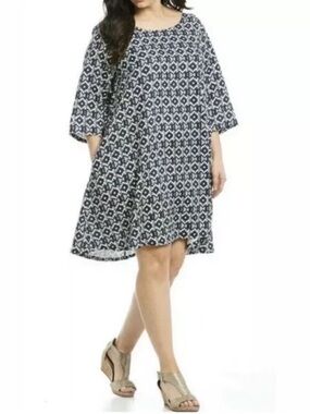 Bryn Walker Winn Geometric Print Tunic Dress Handkerchief Hem Linen Lagenlook